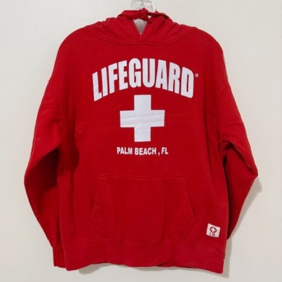 Lifeguard Red Long Sleeve Hoodie Sweatshirt Palm Beach Florida Adult Size M - Picture 4 of 5